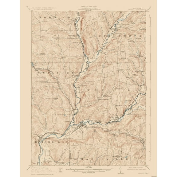 Topographical Map - Unadilla New York Quad - USGS 1918 - 23 x 29.68 - Vintage Wall Art