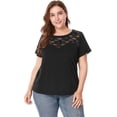 thumbnail image 3 of BluTop Cuello Redondo Mangas Cortas Encaje Insertado TalExtPaMujer Negro XL, 3 of 6