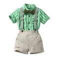 thumbnail image 2 of YHAJDS Boys 2 Piece Outfits Short Sleeve Stripe Print Bow Shirt and Suspender Pants Set for Toddler Kids, 2 of 5
