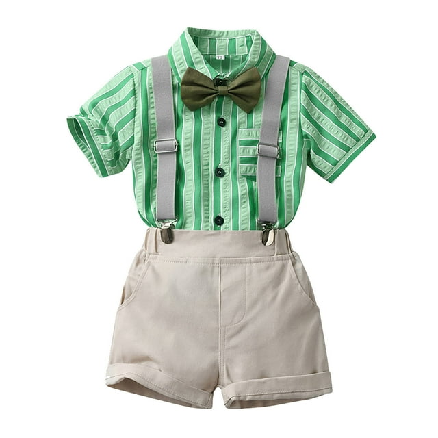 Cameland Combinaison d'Été pour Petits Garçons Ensemble 2 Pcs Chemise à Manches Courtes Rayée avec Nœud Mode