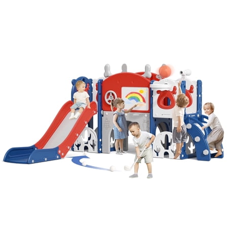 KORIMEFA Toddler Slide Set with Golf Basketball Hoop Kids Slide for Toddlers Age 1-4 Climber Slip and Slides Baby Outdoor Toys