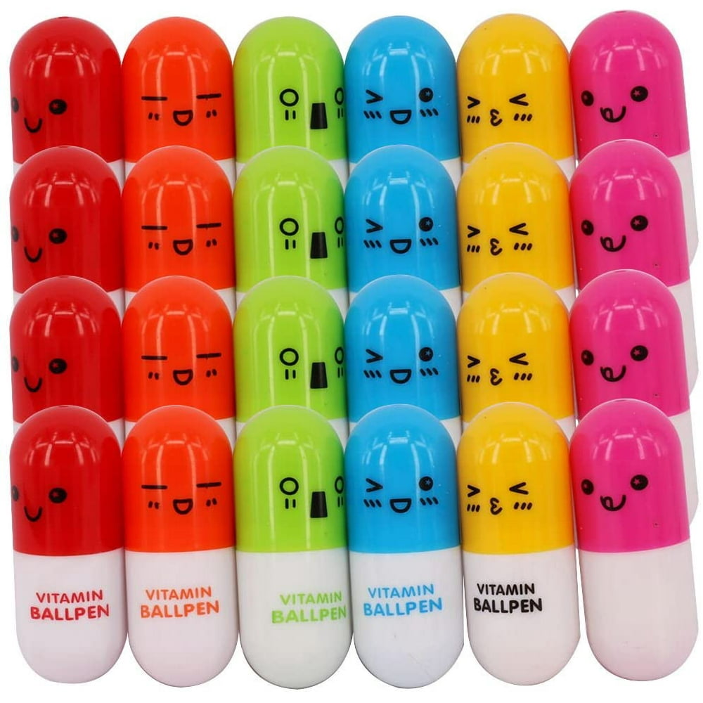 24PCS Pill Shaped Pens Retractable Ball Pens/Vitamin Capsule Pens