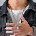 thumbnail image 3 of Collar con cruz para hombre con cadena bizantina de 4 mm, colgante de crucifijo católico de acero inoxidable estilo punk rock, joyería religiosa - PN-097S - Código de producto 53218 PN-097S, 3 of 4