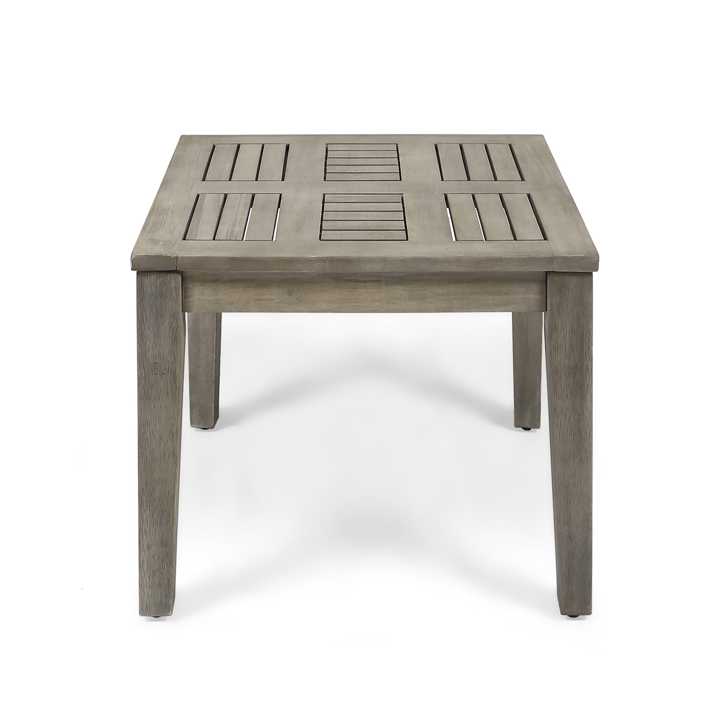 Outdoor Compact Side Table, Solid Acacia Wood Small Accent Table for Patio Garden, Light Gray