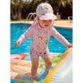 thumbnail image 6 of LRen Toddler Baby Girl Rash Guard Swimsuit Set One Piece Long Sleeve Zip Up Bathing Suit with Sun Protection Hat 2Pcs Suit for 0-3 Months, 6 of 8