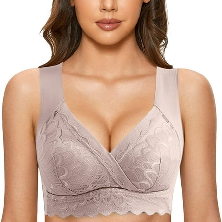 

eczipvz Plus Size Lingerie Support Wireless Bra Lace Bra with Stay-in-Place Straps Full-Coverage Wirefree Bra Tagless for Everyday Wear Pink XL