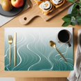 thumbnail image 2 of Turquoise Geometric Placemats Set of 4, Modern White Stripe Distortion Art Placemats for Dining Table, Place Mats for Kitchen Tabletop, Waterproof Wipeable Dining Table Mats Set, 2 of 9