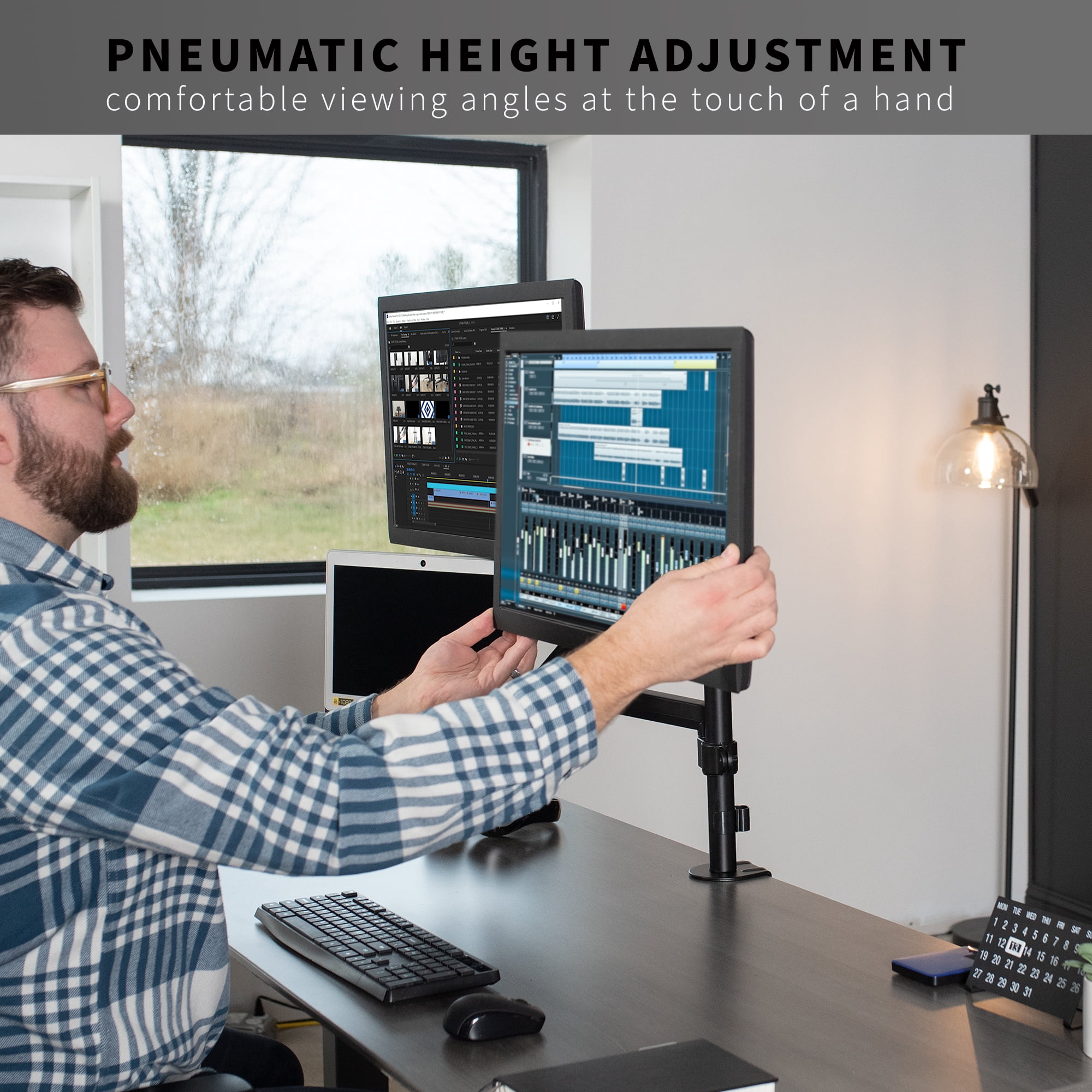 VIVO Black Dual 17" to 32" Monitor and Laptop Pneumatic Arm Desk Mount