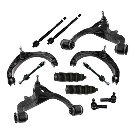 PartsW - 12 Pc Front Suspension Kit Lower & Upper Control Arms, Inner & Outer Tie Rod Ends, Bellow Boots, Sway Bar End Links Fits Dodge Ram 1500 2006-2008 4WD with 5 Lug Wheels