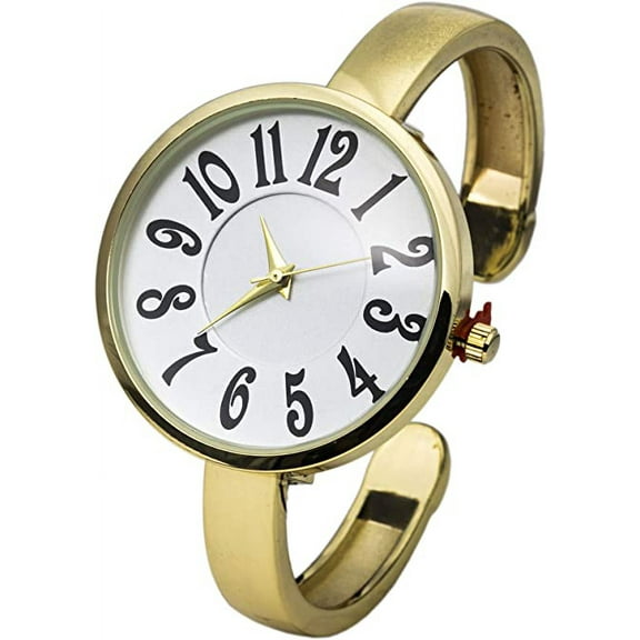 Blekon Collections Japanese Quartz Women's Big Face 36mm Case Mini Metal Cuff Bangle Watch