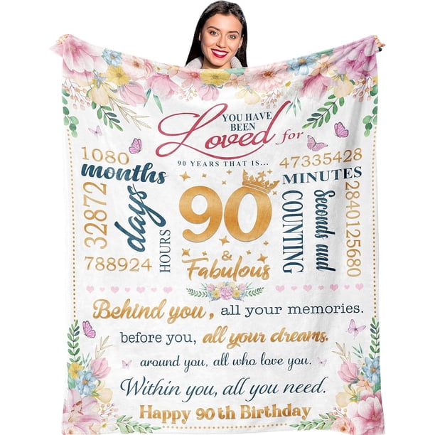 LHSHID 90th Birthday Gifts for Women Best Gifts for 90 Year Old Woman 90th Birthday Ideas Gifts for 90 Year Old Woman 90 Year Old Birthday Gifts for Women 90th Birthday Blanket 30"x40"