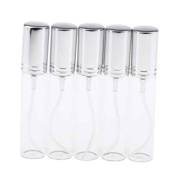 5 botellas de perfume de vidrio de 10 ml con atomizador para viaje. Plata