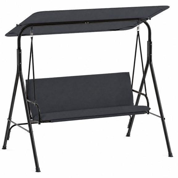 Biotree 3-Seat Outdoor Porch Swing with Adjustable Canopy, Patio Swing Chair with Cushion & Steel A-Frame for Backyard Garden Deck, Gray