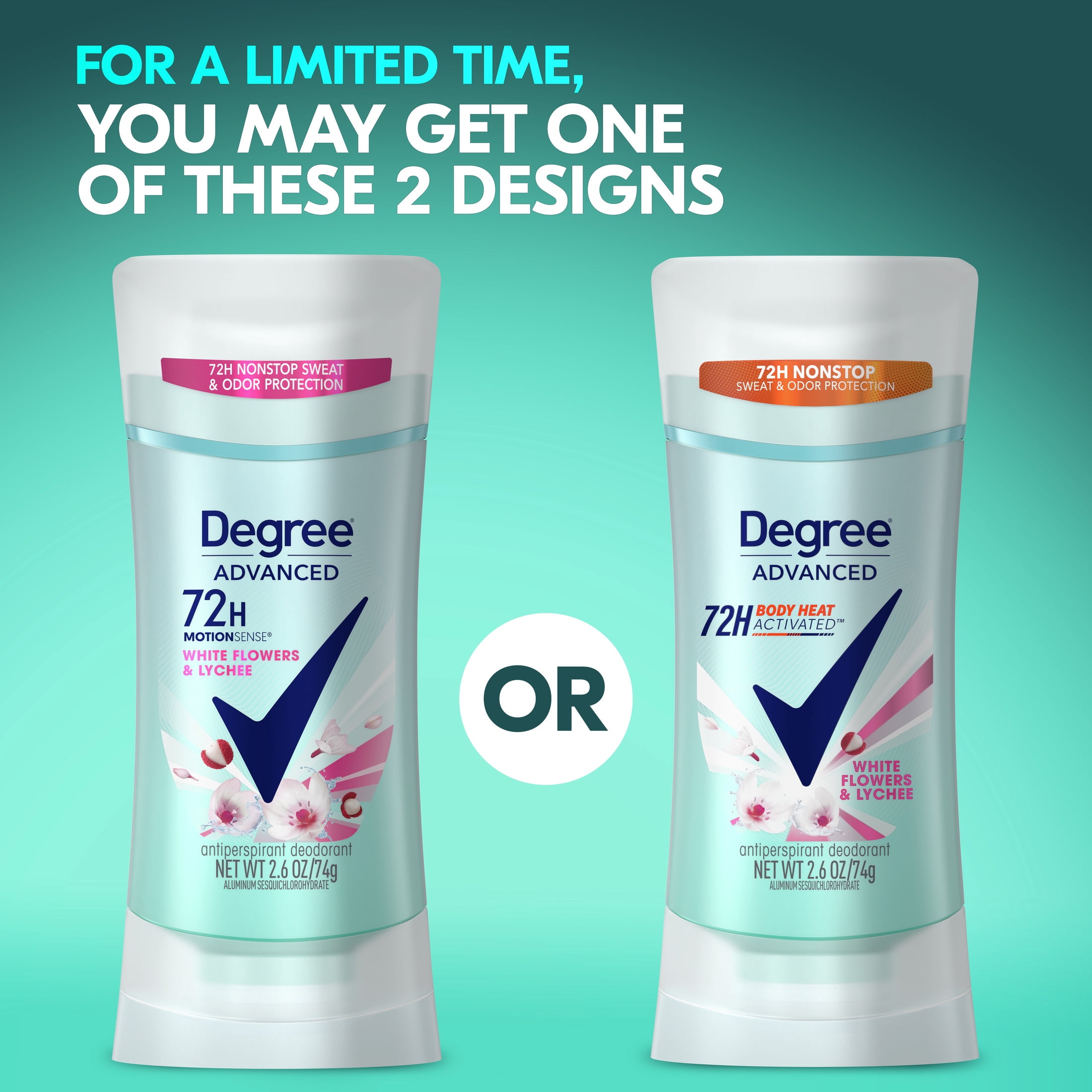 Degree Advanced 72H Motionsense White Flowers & Lychee Antiperspirant Deodorant 2.6 Oz