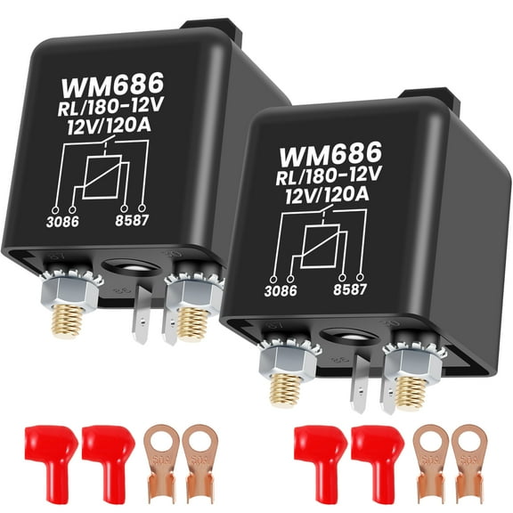 2Pcs Continuous Duty Relay Heat Resistant Split Charge Relay High Current Carrying Capacity 4 Pin Starter Relay 12V DC Power Supply 120A Current Carrying Capacity for Car