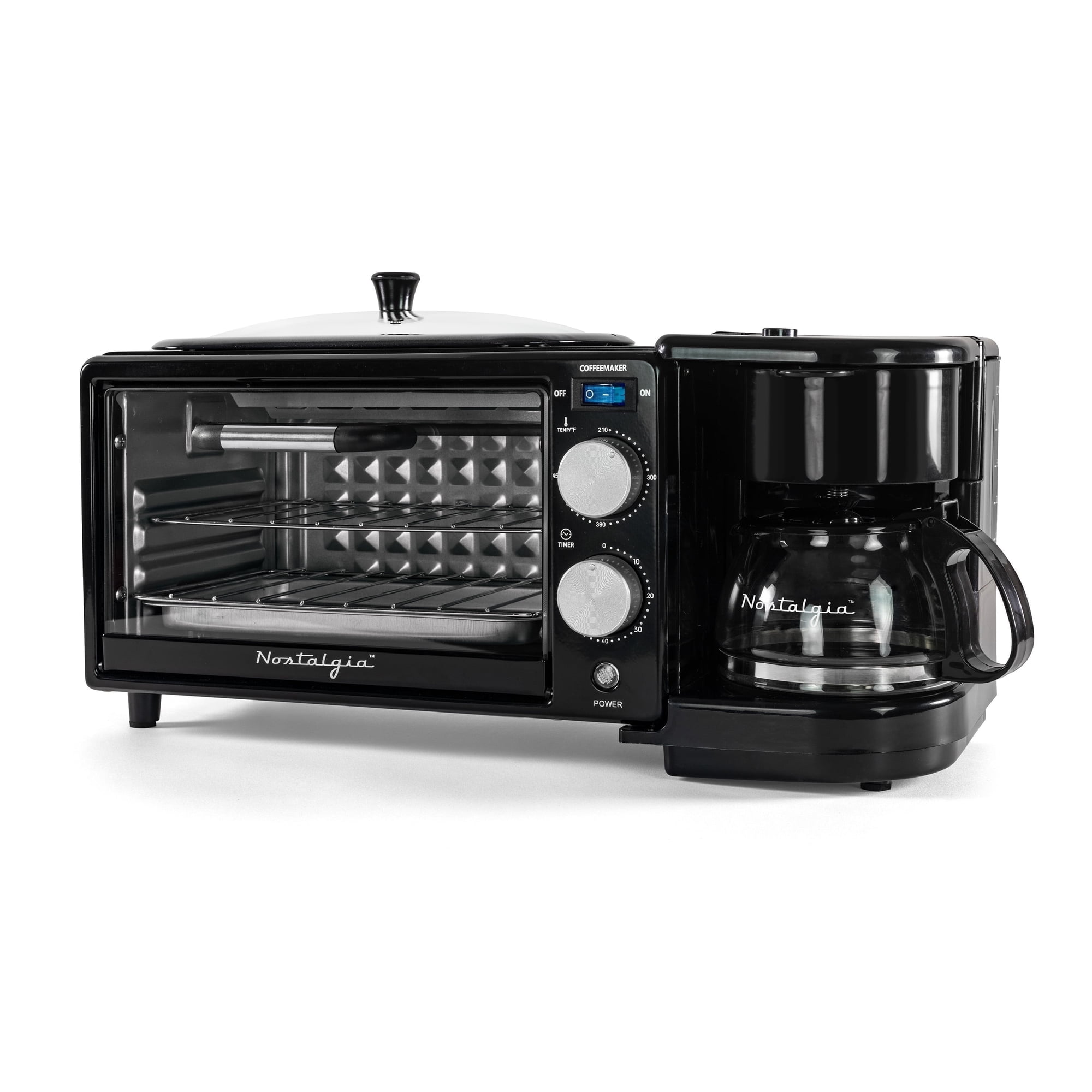 Nostalgia Retro 3-in-1 Breakfast Station with Coffeemaker, Griddle, and Toaster Oven, Black