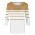 thumbnail image 4 of Shirts for Women under $5 3/4 Sleeved Round Neck Loose Blouses Printed T-Shirt Khaki, 4 of 5