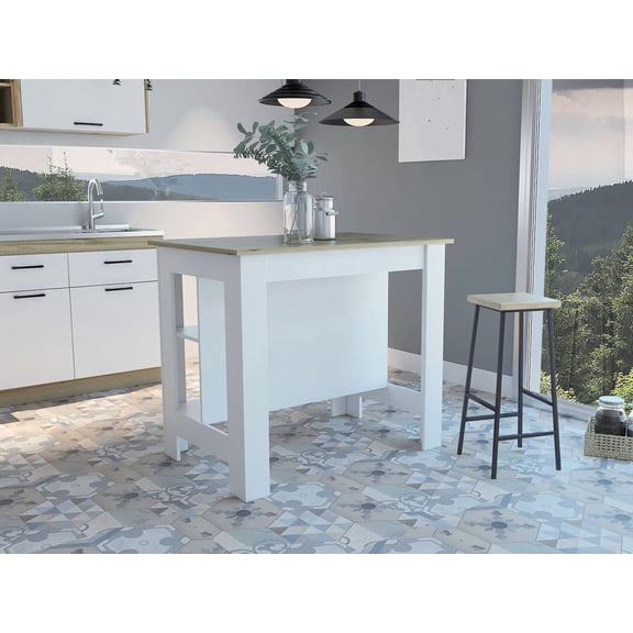 Xukmct Wood Kitchen Island with 3 Shelves, Perfect for Kitchen, Dining Room, White