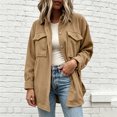 thumbnail image 2 of AherBiu Button down Shirt for Women Corduroy Shacket Collared Lapel V Neck Long Sleeve Casual Loose Tops with Pockets(XX-Large,Khaki), 2 of 7