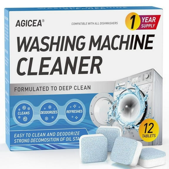 Washing Machine Cleaner Descaler 12 Pack - Deep Cleaning Tablets For HE Front Loader & Top Load Washer, Septic Safe Eco-Friendly Deodorizer, Clean Inside Drum And Laundry Tub Seal - 12 Month