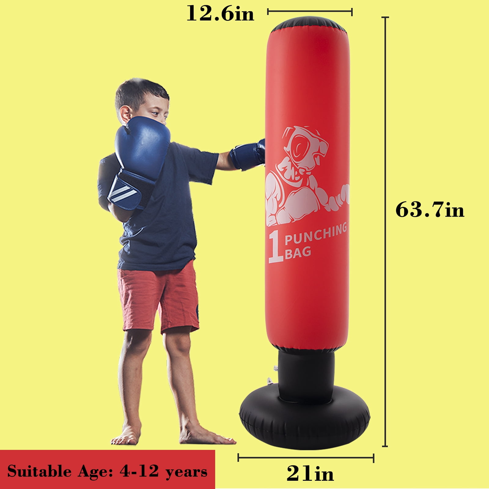 Honeydrill Inflatable Punching Bag Boxing Bag for Kids, Red