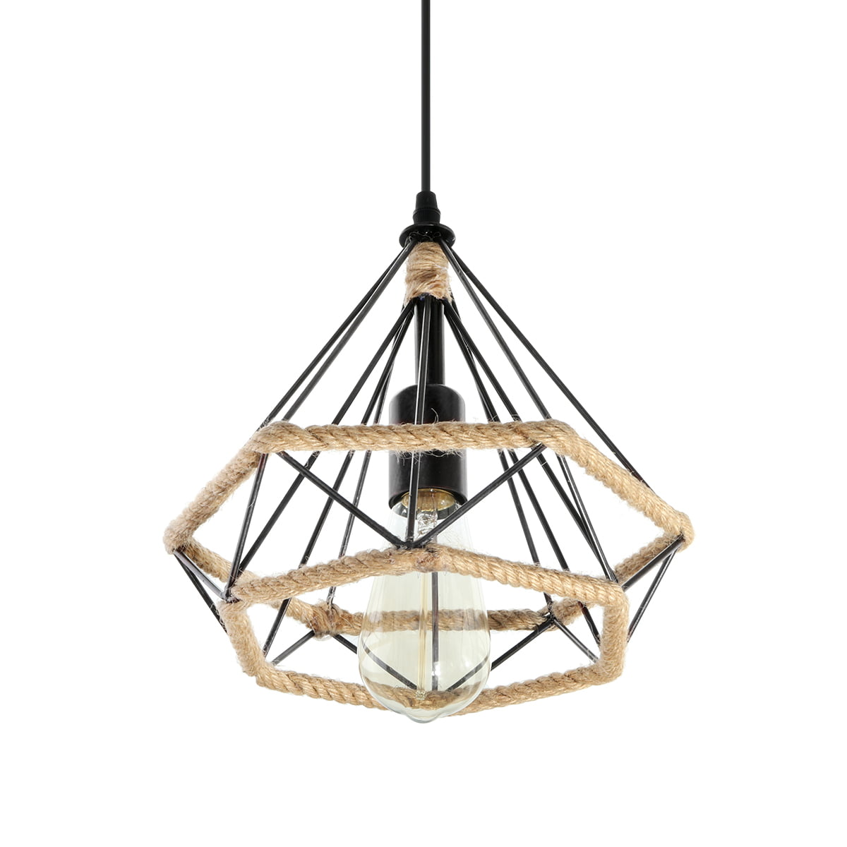 Chandeliers Loft Round Wooden Chandelier with Seeded Glass Shade Rope and Metal Pendant 6 Lights Lighting Fixture Retro Rustic Antique Ceiling Lamp 25 in