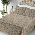 thumbnail image 3 of Ambesonne Floral Fitted & Flat Sheet with Shams 4 Pcs Set, Simplistic Flower Hand-Drawn, Calking, Sand Brown and Dark Blue Grey, 3 of 5