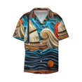 thumbnail image 5 of Daiia Whimsical Sailboat Ocean Art Men's Linen Shirts Short Sleeve Casual Shirts Button Down Shirt for Men Beach Summer Wedding Shirt-4X-Large, 5 of 6