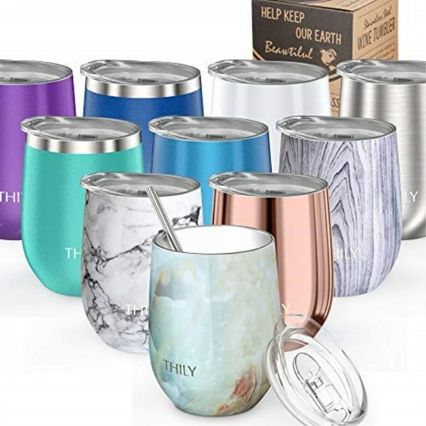 Stemless Wine Tumbler Vacuum Insulated THILY T1 12 oz Triple