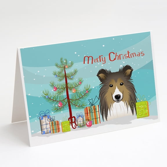 Christmas Tree and Sheltie Greeting Cards and Envelopes Pack of 8