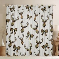 jejeloiu Jungle Animal Deer Blackout Curtains Set of 2 (52x84 Each),Rustic Camouflage Print Window Curtains,Camo Pattern Bowknot Curtains and Drapes For Kids,Microfiber Bedroom Decor