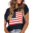 thumbnail image 3 of Women'S American Flag Pattern Cap Sleeve Crew Neck Sweater Casual Loose Pullover Cardigan Sweater, 3 of 8