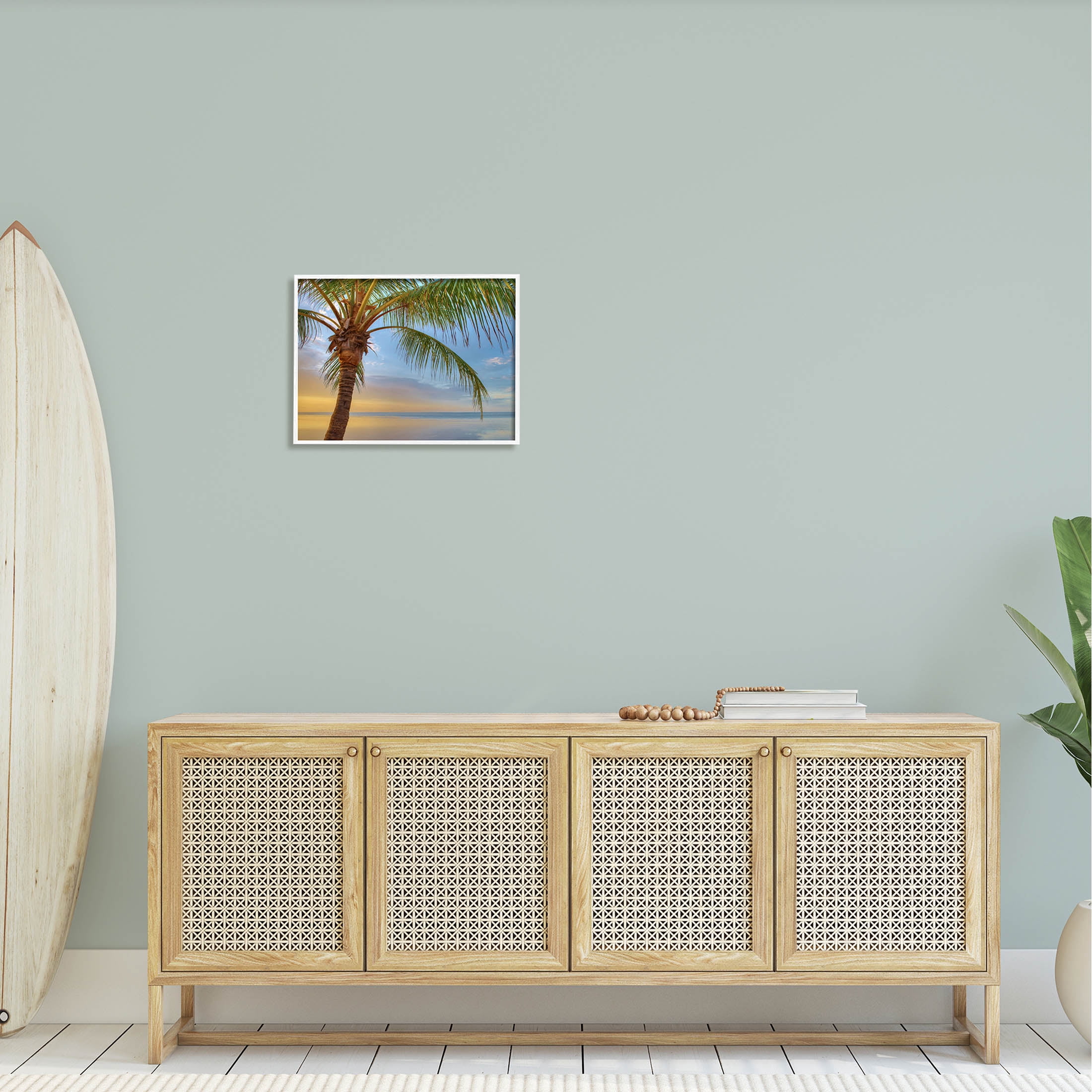 Sunrise Palm Tree Sky Reflection Coastal Photograph White Framed Art Print Wall Art
