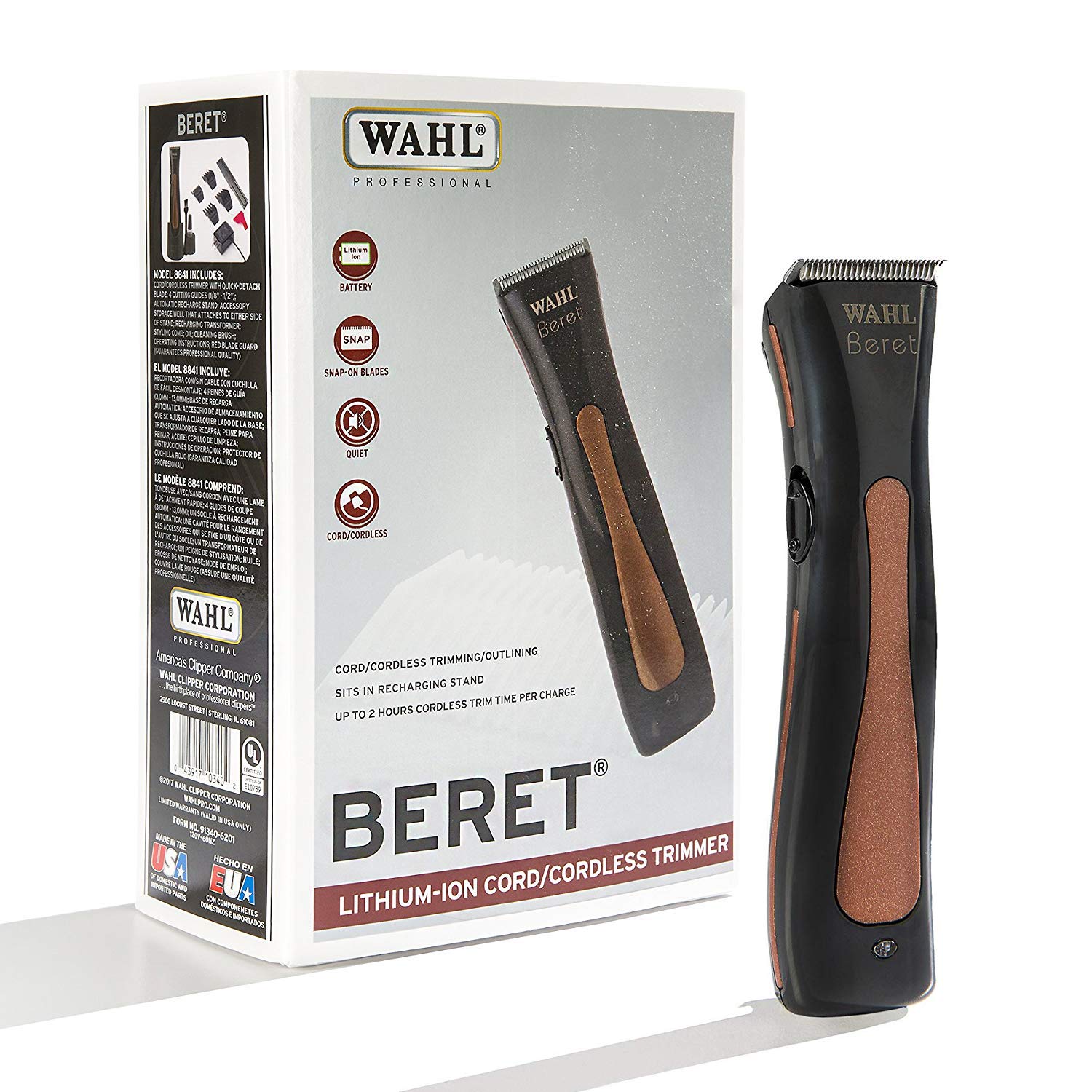 Wahl Professional- Beret Lithium Ion Cord Cordless Ultra Quiet Electric Trimmer for Professional Barbers and Stylists Model 8841