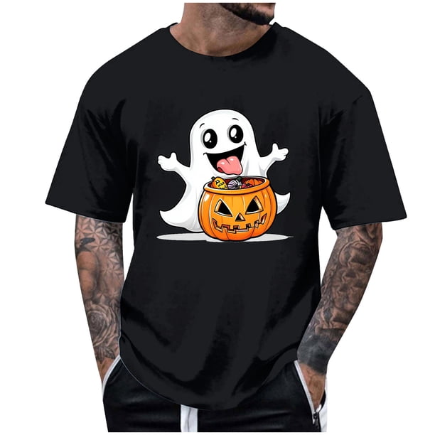 Blusas y camisas de manga corta y cuello redondo para hombre. Blusas/camisetas de manga corta con cuello redondo y estampado de Halloween para hombre. Blusa para hombre.