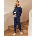 thumbnail image 4 of Ekouaer Women's 2 Piece Lounge Set Long Sleeve Knit Pajamas Sweatsuit Jogger Pant Outfits With Pockets, 4 of 6