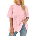 thumbnail image 3 of Women Summer T Shirt Short Sleeve Round Neck Casual Loose Top, 3 of 4