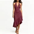 thumbnail image 5 of Loose V Neck Dresses Flowy Dresses for Women Women's Fashion Crewneck Loose Half Sleeve Solid Knee-Length Dress Wine Xxxl, 5 of 6