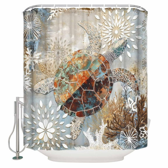 Small Stall Shower Curtain 36x72 Inch Narrow Half Size Brown Coastal Bath Curtains Bathroom Decor Sea Turtle Sea Nautical Vintage Waterproof Fabric Shower Curtain Set with Hooks 36 Inch