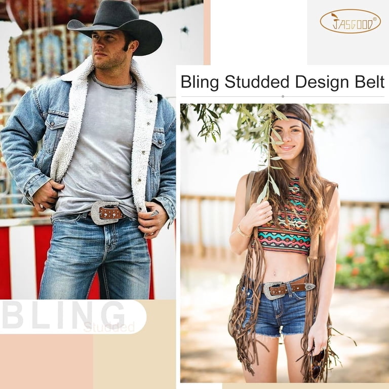 Rhinestone Cowgirl Western Studded Belt for Jeans, Wide Buckle Belt Mealah Glitter-Rhinestone-Western-Cowboy Belt for Women  main image 4