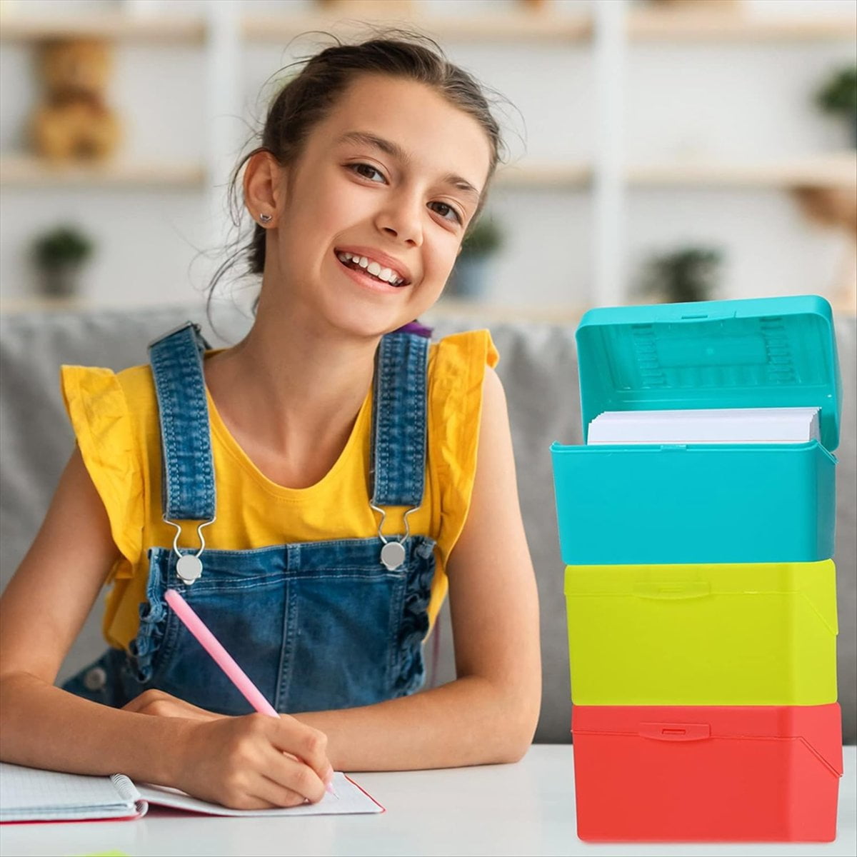 Index Card Holder Box 3x5In, Flash Note Card Holder Box Organizer Case, 3x5 Index Card Storage File Box, 4 Colors Pack