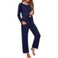 thumbnail image 3 of Women's Long Sleeve Sleepwear Soft Crew Neck Pyjama Set,Navy Blue, 3 of 5