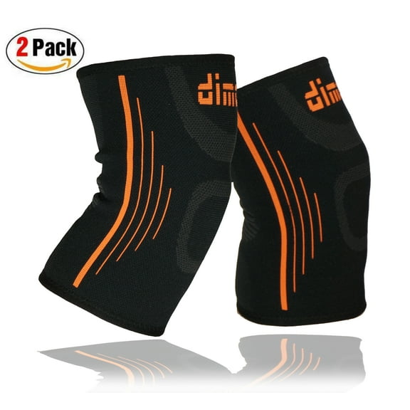 Dimok Knee Compression Sleeves with Non-Slip Band Knee Brace for Sports, Black, L, 2 Pack