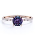 thumbnail image 1 of JeenMata Anillo de Compromiso Clásico con Solitario Pavé de Alejandrita y Moissanita de Corte Redondo de 1 Quilate Creado en Laboratorio en Oro Rosa de 18 K sobre Plata, 1 of 4