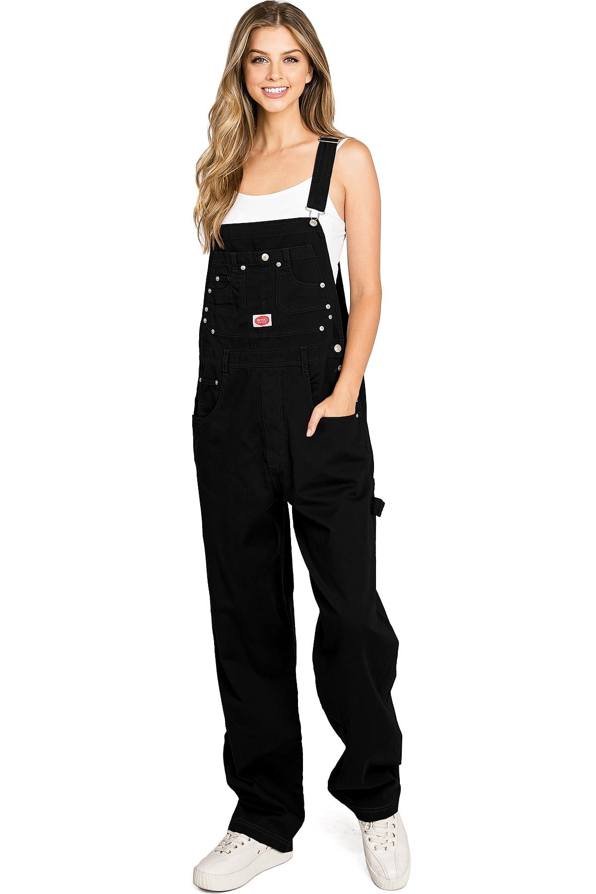 Revolt Plus Size Women's Juniors Baggy Straight Leg Twill Overalls