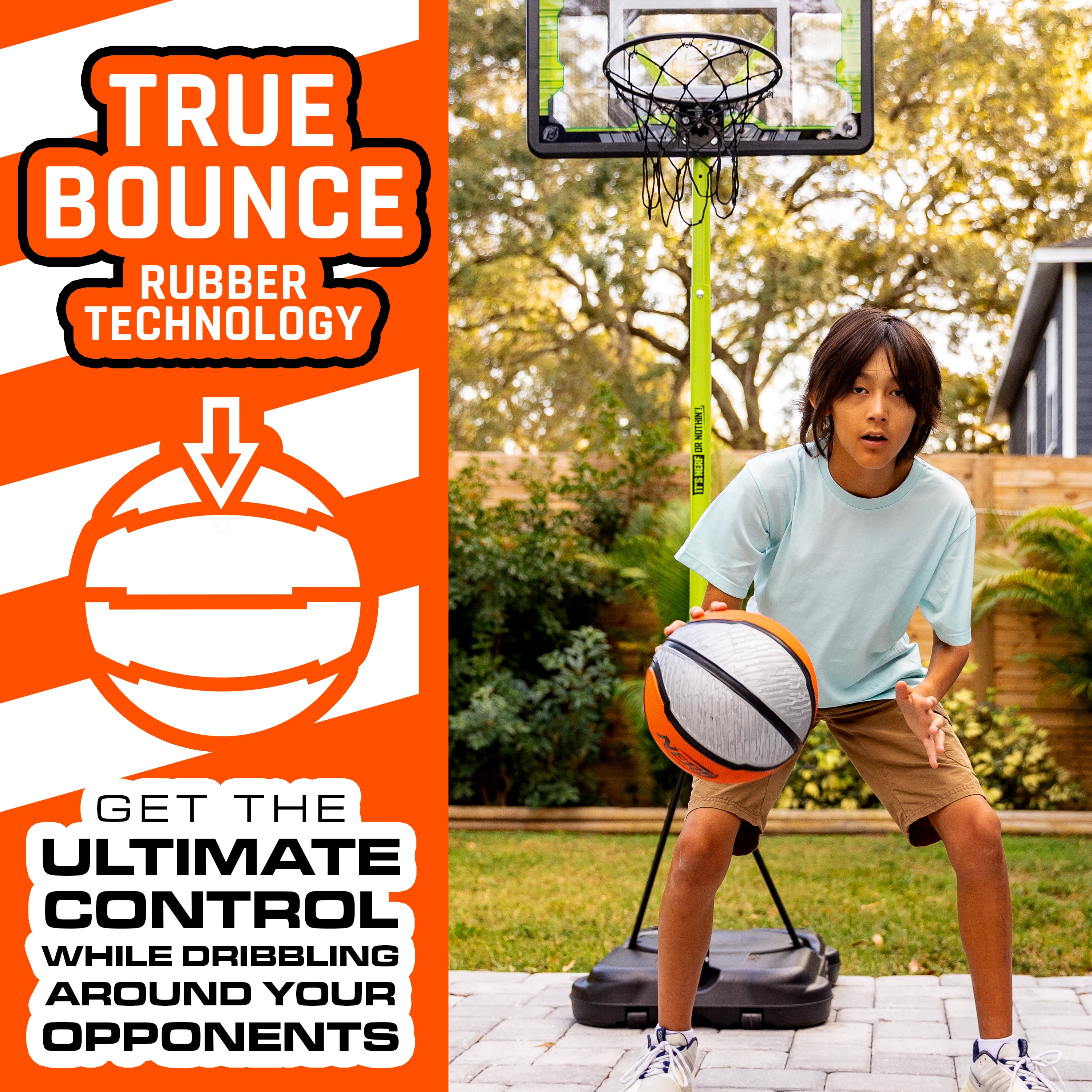 NERF Indoor + Outdoor Basketball - Proshot Official Size 29.5" Basketball + Air Pump - Extra Grip
