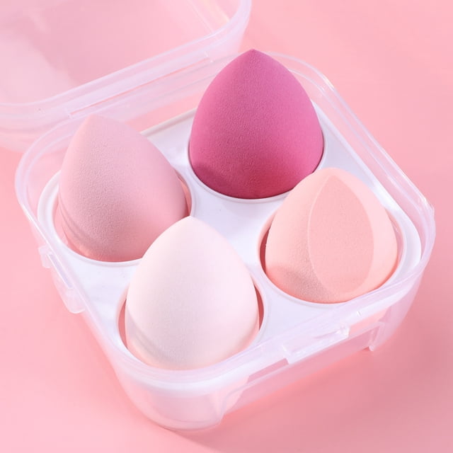 Xiao Hua Juego de 4 esponjas de maquillaje, esponjas para difuminar maquillaje líquido y en crema, cobertura modulable, esponjas para base natural, espuma sin látex con estuche, rosa A04
