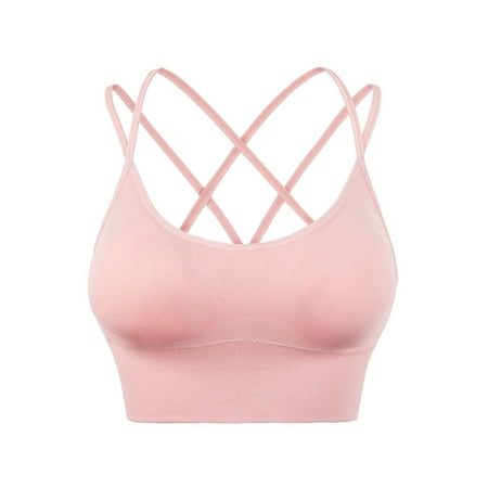 

DNDKILG Wireless Bra for Women Cami Strap Sports V Neck Bralettes Pink XL