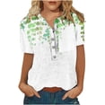 thumbnail image 3 of ICHUANYI Clearance Women Summer Casual Short Sleeve T-Shirt Button Round Neck Pullover Blouse Tops(Green, S) ICHUANYI WER2023081012859, 3 of 4