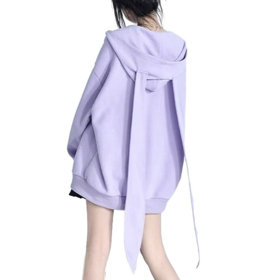 Aellinatey Women Long Sleeve Oversized Jackets Long Rabbit Ears Zip Up Hoodie Sweatshirt